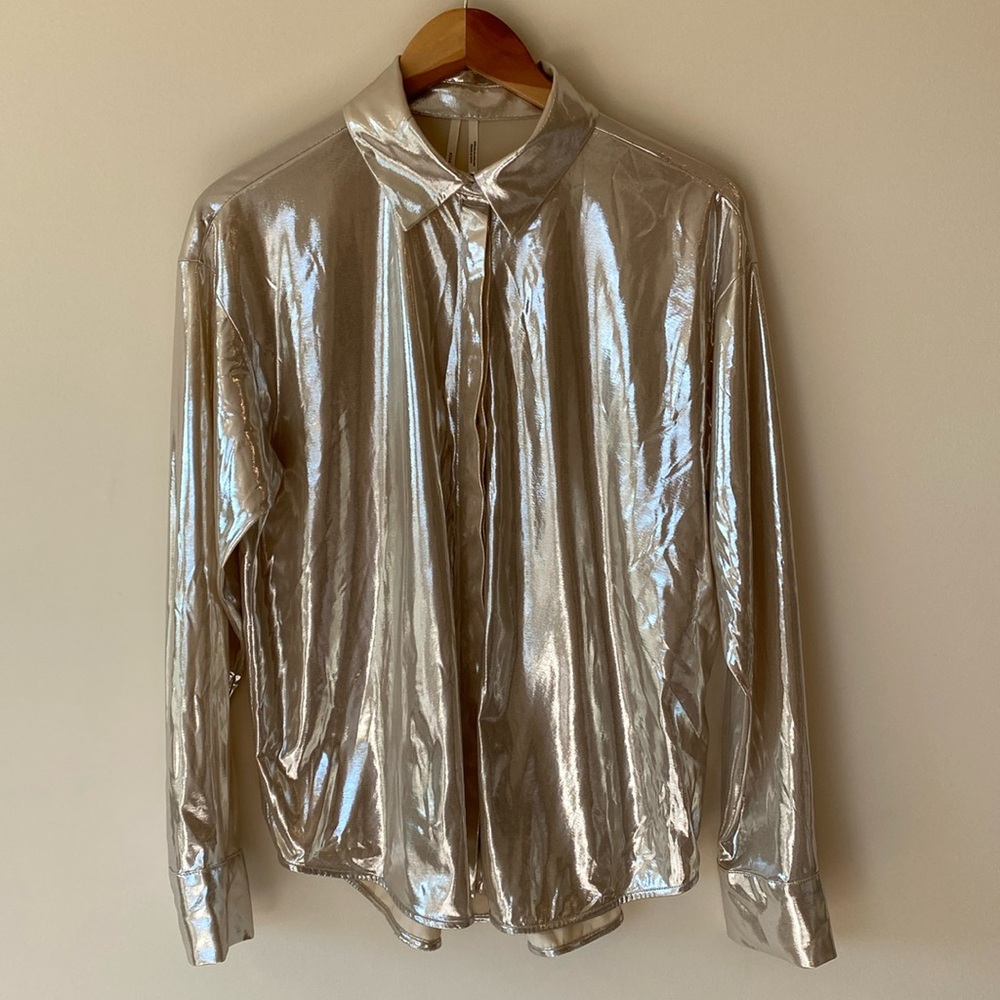 Anthropologie Metallic light gold Button-Down Shirt